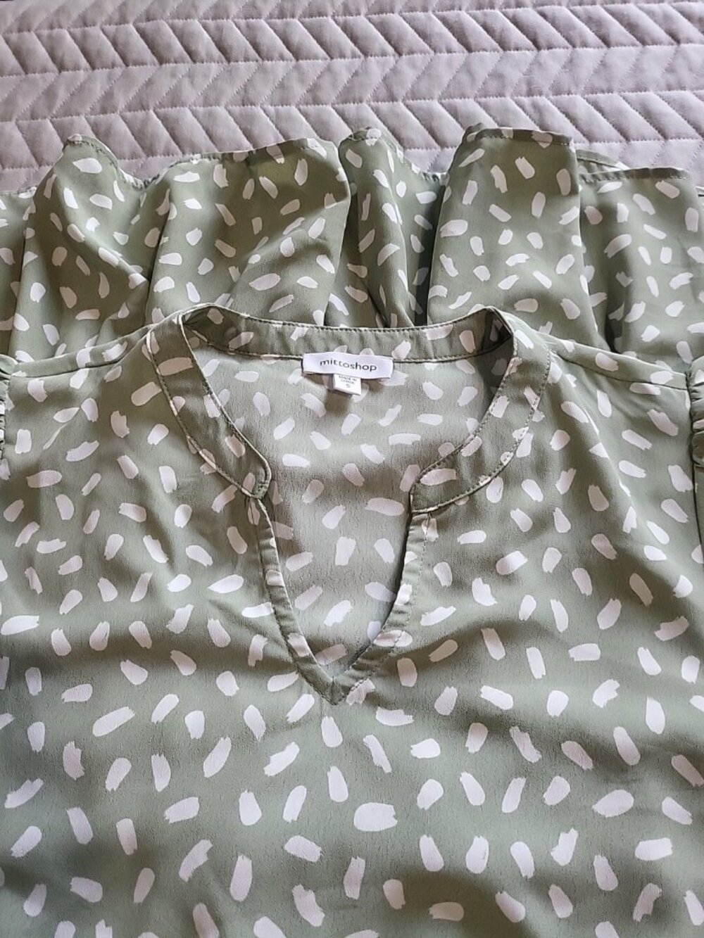 Mittoshop Sage Green Babydoll Dress Cottagecore Prairie Boho Flowy Mini Size M - Picture 11 of 11